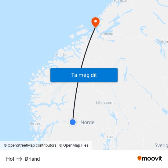 Hol to Ørland map