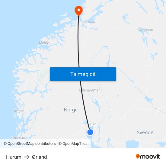 Hurum to Ørland map