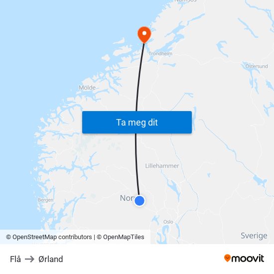 Flå to Ørland map