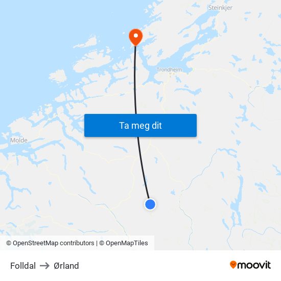 Folldal to Ørland map