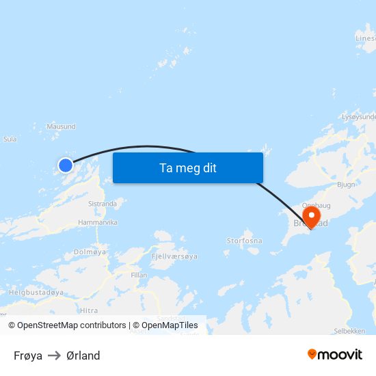 Frøya to Ørland map