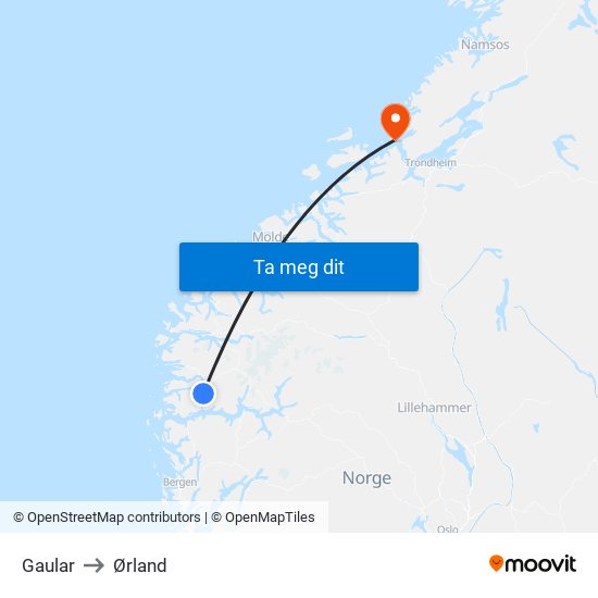 Gaular to Ørland map