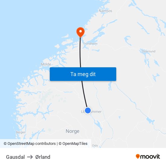 Gausdal to Ørland map