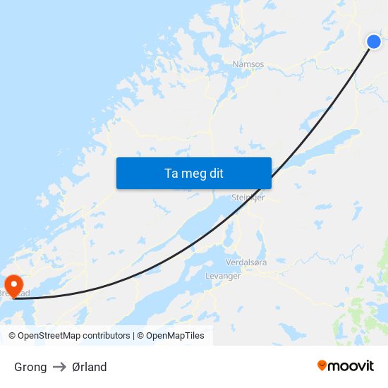Grong to Ørland map