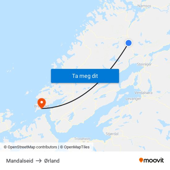Mandalseid to Ørland map