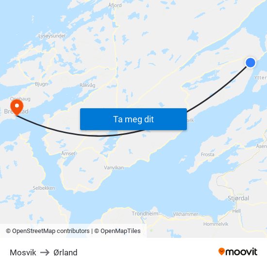 Mosvik to Ørland map