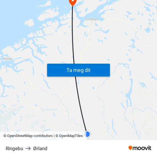 Ringebu to Ørland map