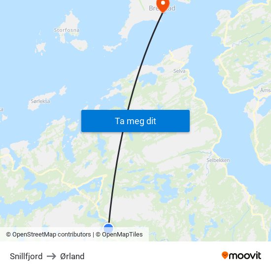 Snillfjord to Ørland map