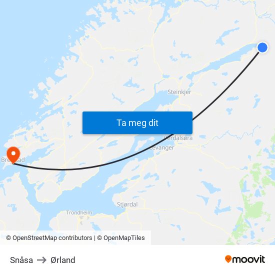 Snåsa to Ørland map