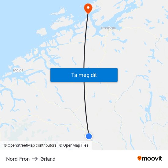 Nord-Fron to Ørland map