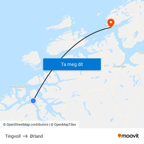 Tingvoll to Ørland map