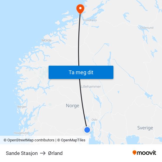 Sande Stasjon to Ørland map