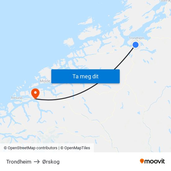 Trondheim to Ørskog map