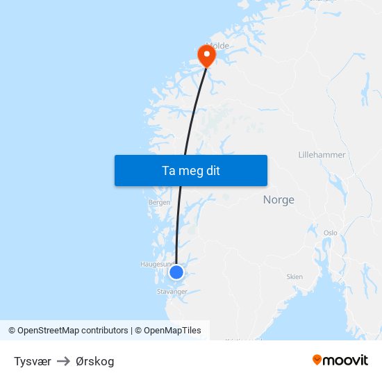 Tysvær to Ørskog map