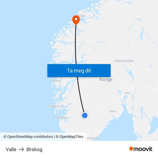 Valle to Ørskog map