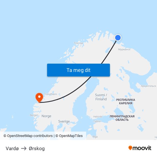 Vardø to Ørskog map