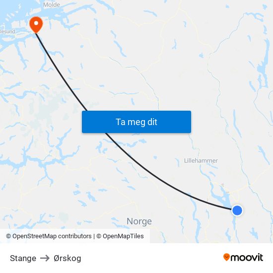 Stange to Ørskog map