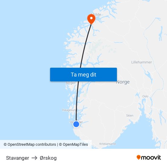 Stavanger to Ørskog map