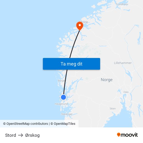 Stord to Ørskog map