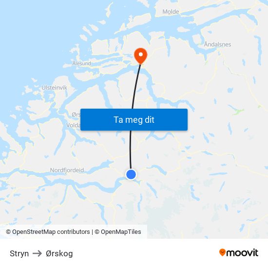 Stryn to Ørskog map