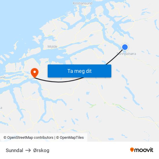 Sunndal to Ørskog map