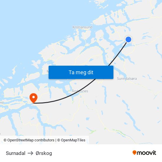 Surnadal to Ørskog map