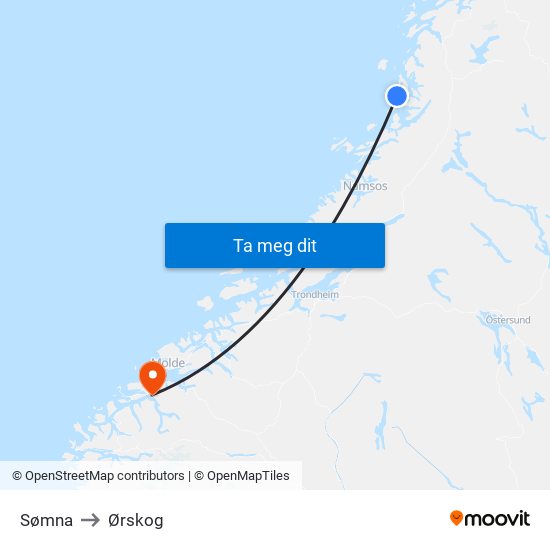 Sømna to Ørskog map
