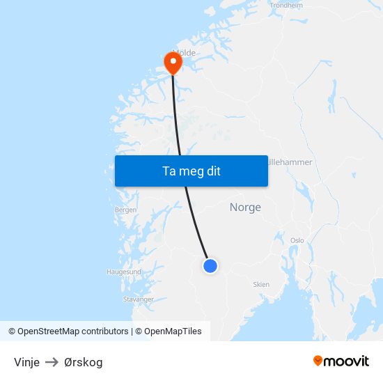 Vinje to Ørskog map