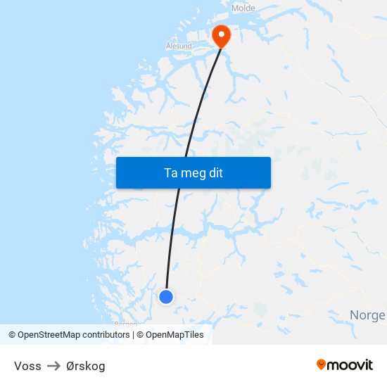 Voss to Ørskog map