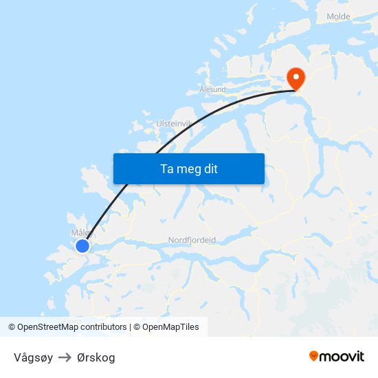 Vågsøy to Ørskog map