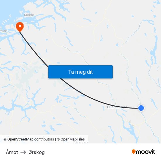 Åmot to Ørskog map