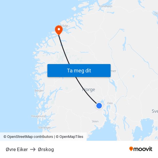 Øvre Eiker to Ørskog map