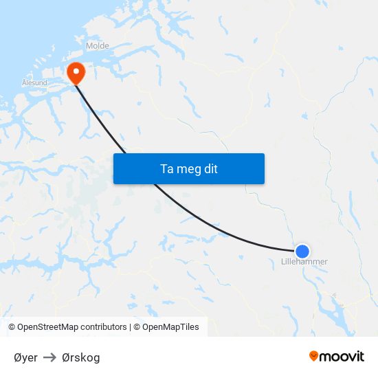 Øyer to Ørskog map