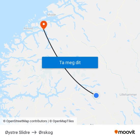 Øystre Slidre to Ørskog map