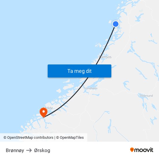 Brønnøy to Ørskog map