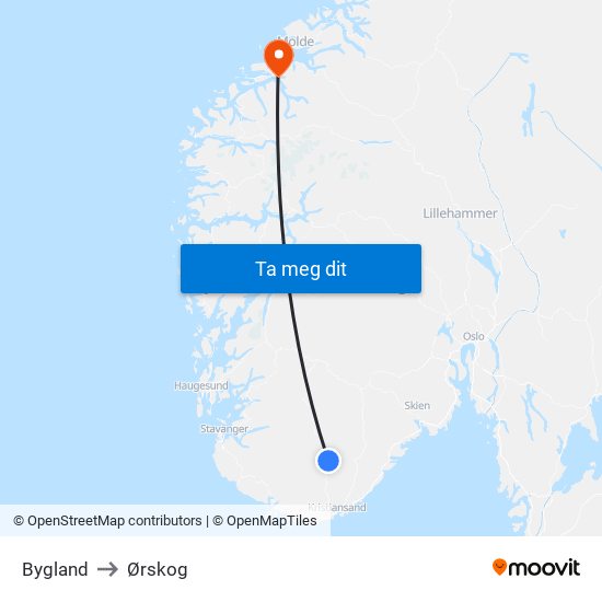 Bygland to Ørskog map