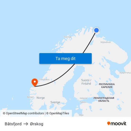 Båtsfjord to Ørskog map