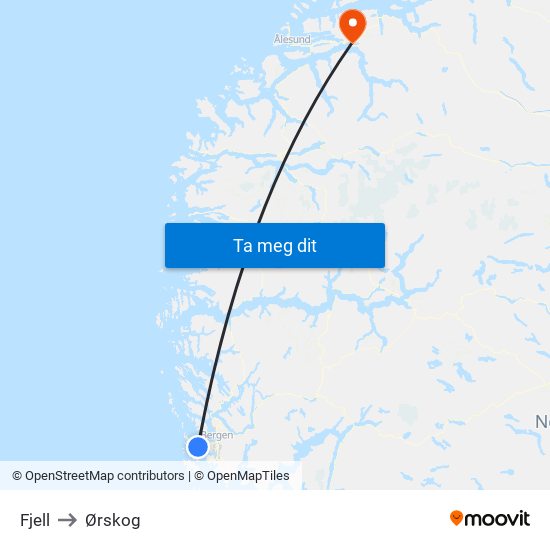 Fjell to Ørskog map