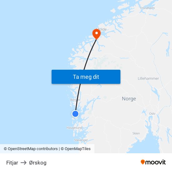 Fitjar to Ørskog map