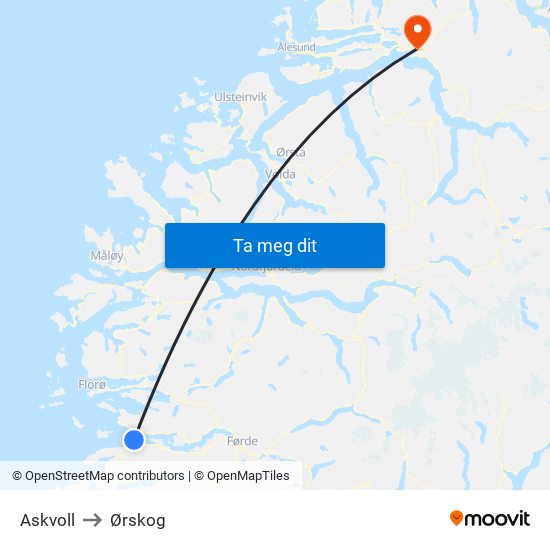 Askvoll to Ørskog map