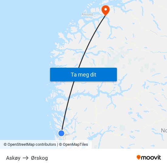 Askøy to Ørskog map