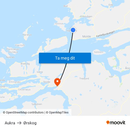 Aukra to Ørskog map