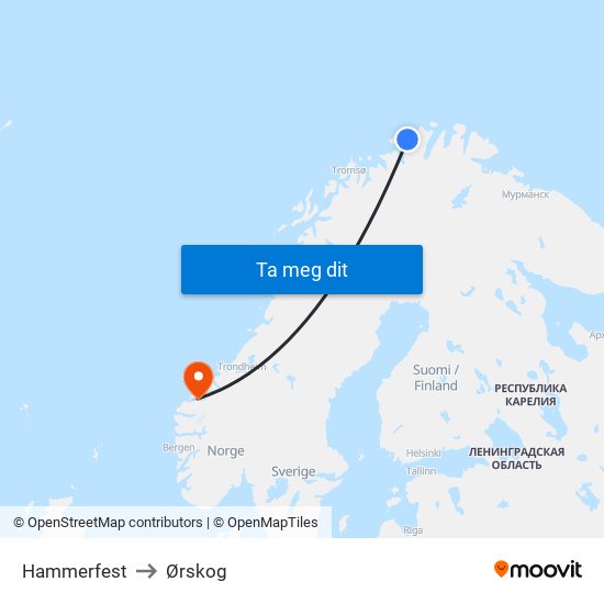 Hammerfest to Ørskog map