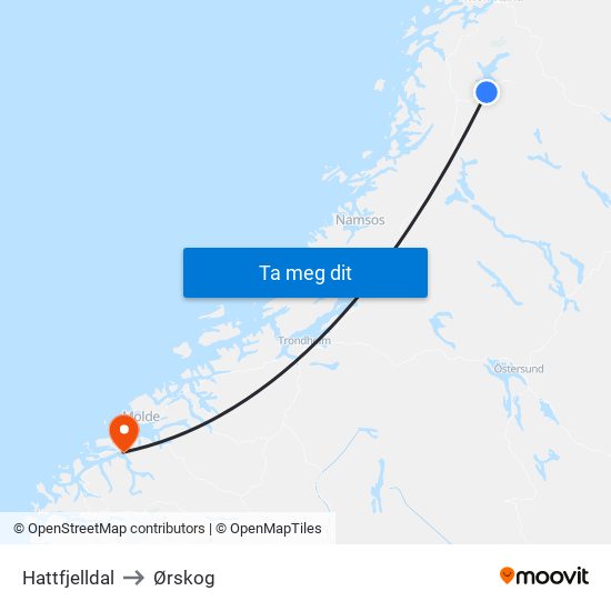 Hattfjelldal to Ørskog map