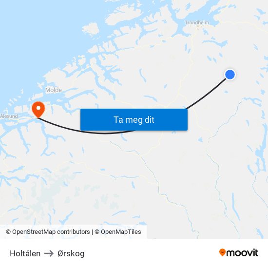 Holtålen to Ørskog map