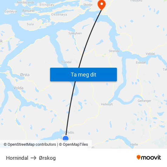 Hornindal to Ørskog map