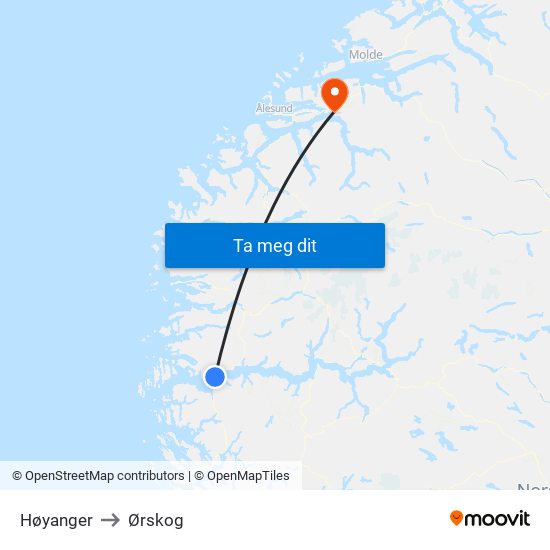 Høyanger to Ørskog map