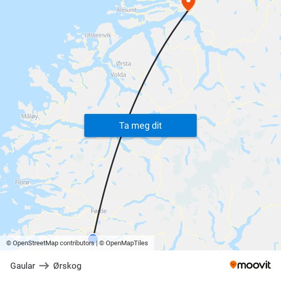 Gaular to Ørskog map