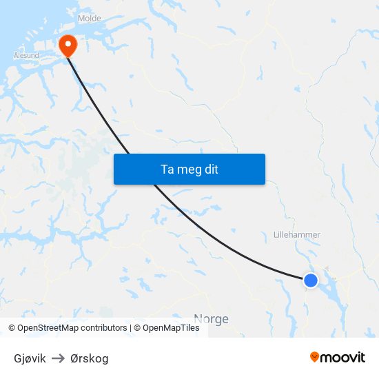 Gjøvik to Ørskog map