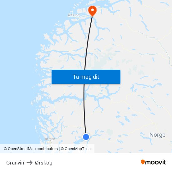 Granvin to Ørskog map
